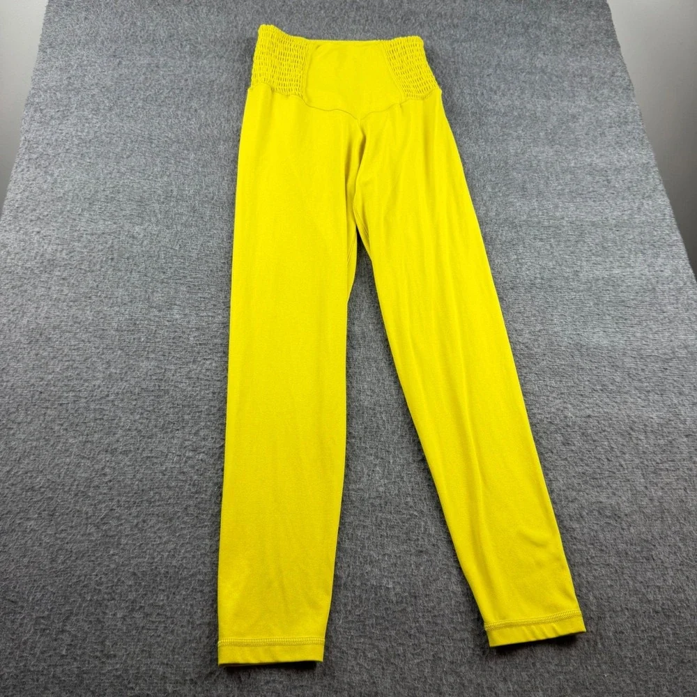 OFFLINE by Aerie Leggings Women's Small Yellow Real Me High Waist Smocked 7/8